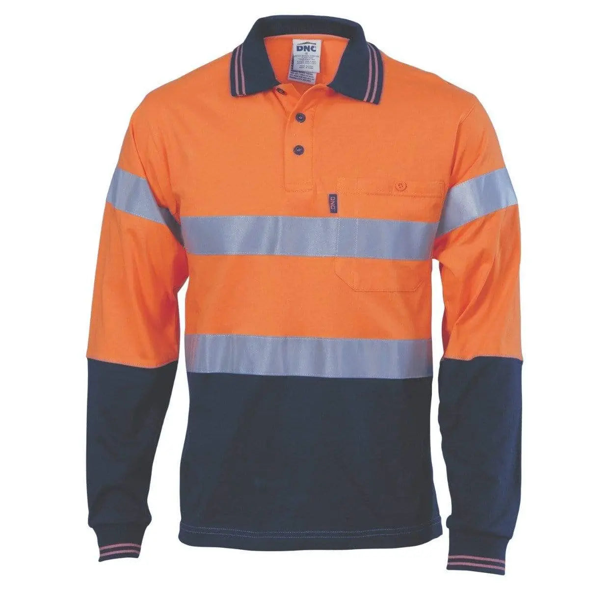 Dnc Workwear Hi-vis Cool-breeze Cotton Long Sleeve Jersey Polo With Csr Reflective Tape - 3916 Metro Workwear.